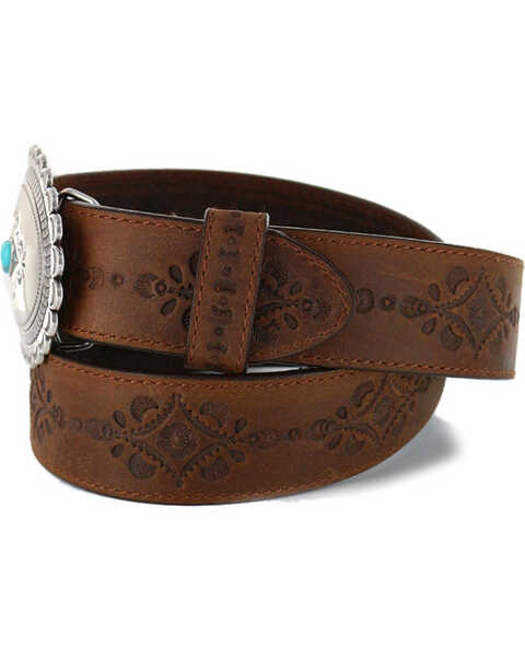 Justin Women's Navajo Heart Leather Belt, Bark, hi-res
