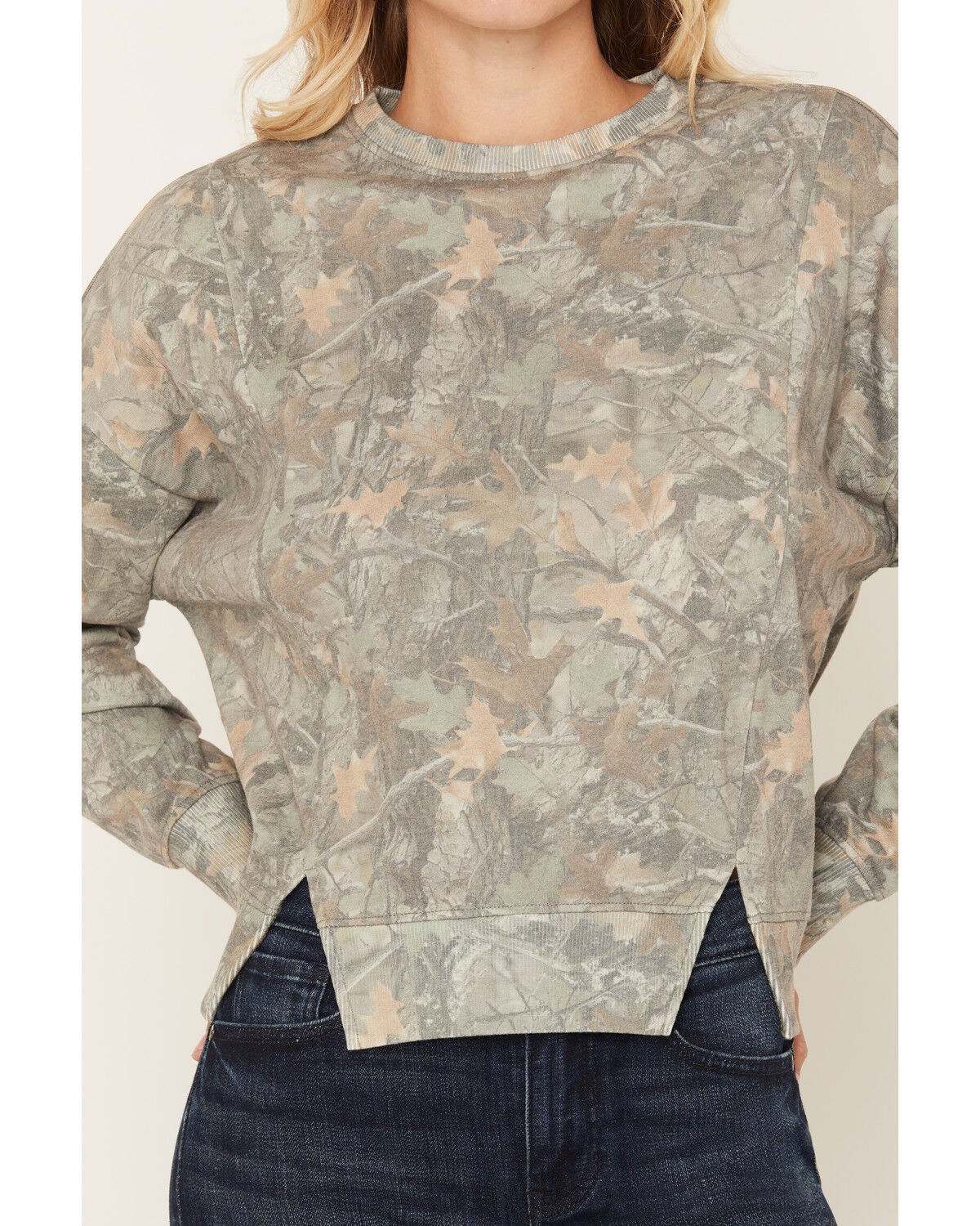 Image #3 - Rock & Roll Denim Women's Camo Print Long Sleeve Crew Neck Sweatshirt, Green, hi-res