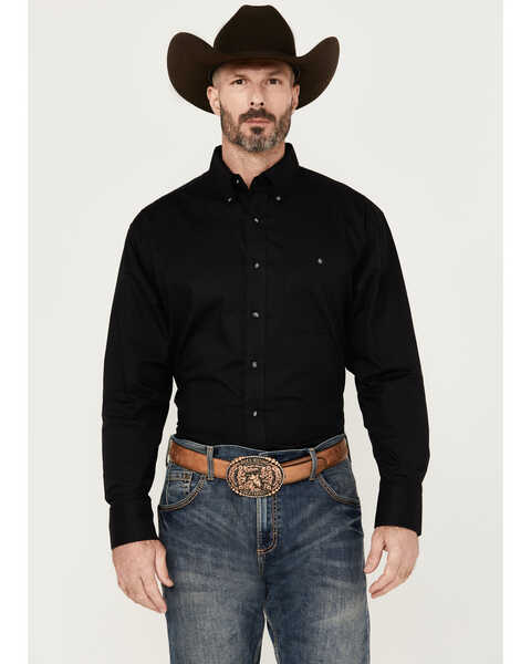 George Strait by Wrangler Men's Solid Long Sleeve Button-Down Stretch Western Shirt - Tall , Black, hi-res