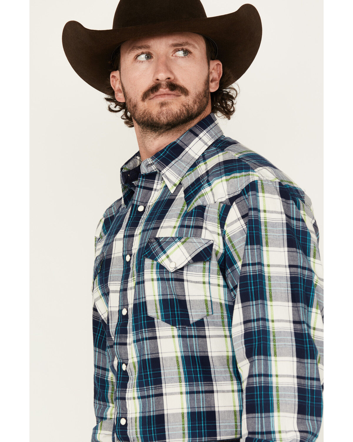 Image #2 - Roper Men's West Made Plaid Print Long Sleeve Snap Western Shirt, Blue, hi-res
