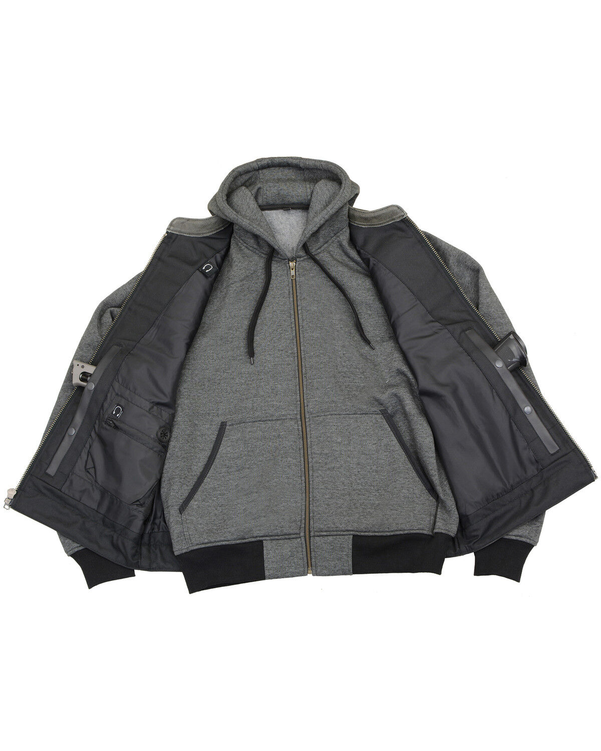 Image #2 - Milwaukee Leather Men's Leather Concealed Carry Vest with Reflective Skulls and Removeable Hoodie, Grey, hi-res