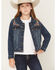 Image #1 - Shyanne Girls' Scout Floral Embroidered Denim Jacket, Dark Wash, hi-res