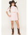 Image #1 - Sugar California Girls' Fringe Long Sleeve Button-Down Denim Tutu Dress, Blush, hi-res