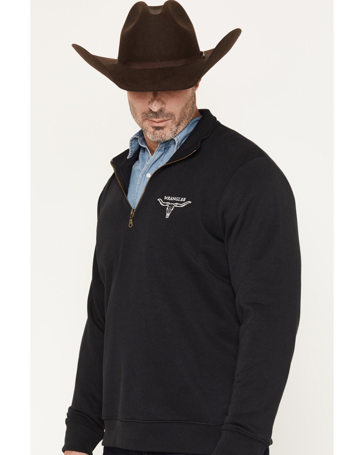 Image #2 - Wrangler Men's Solid Steer Head 1/4 Zip Pullover, Black, hi-res