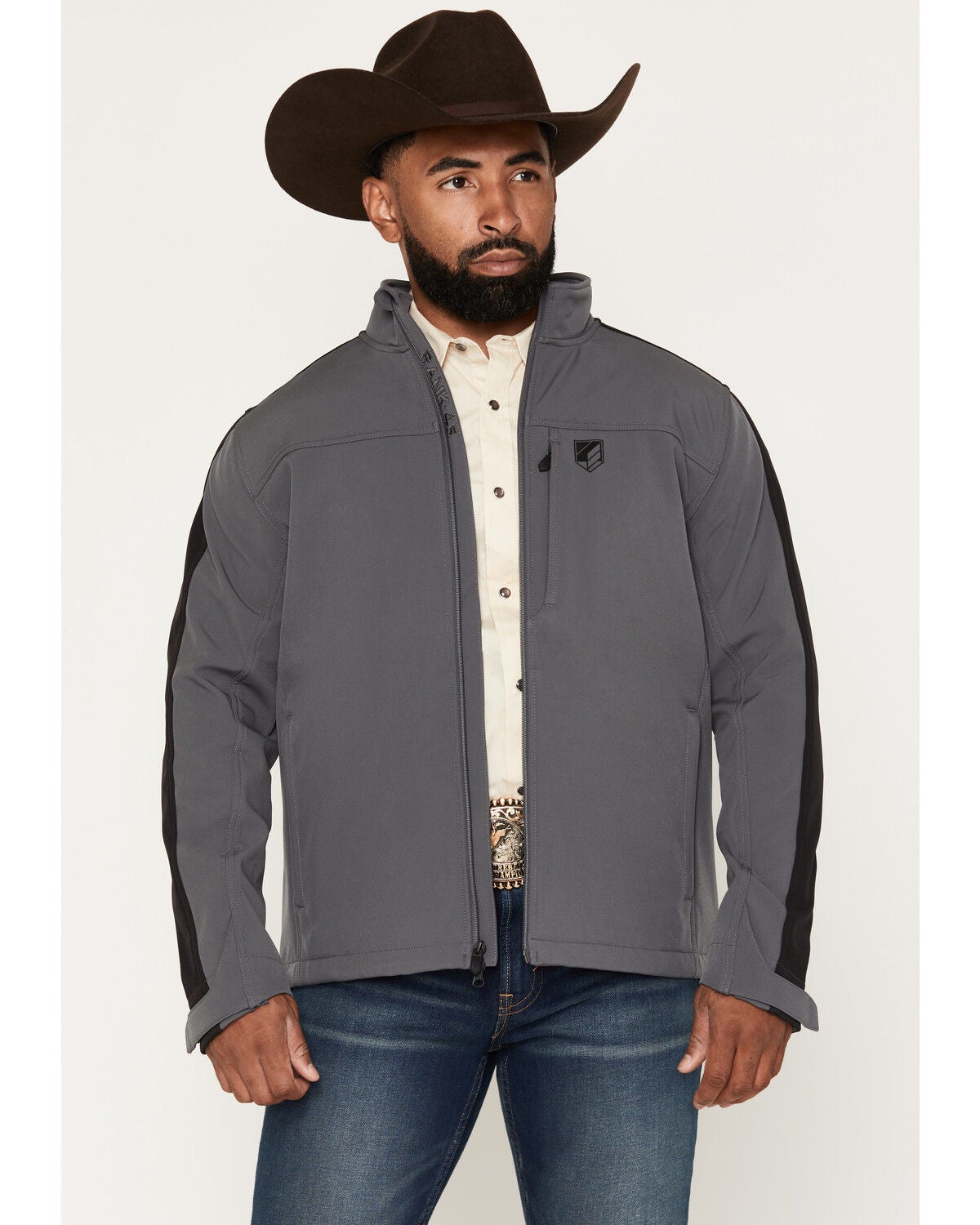 RANK 45&reg; Men's Bandana Color Block Softshell Jacket, Charcoal, hi-res