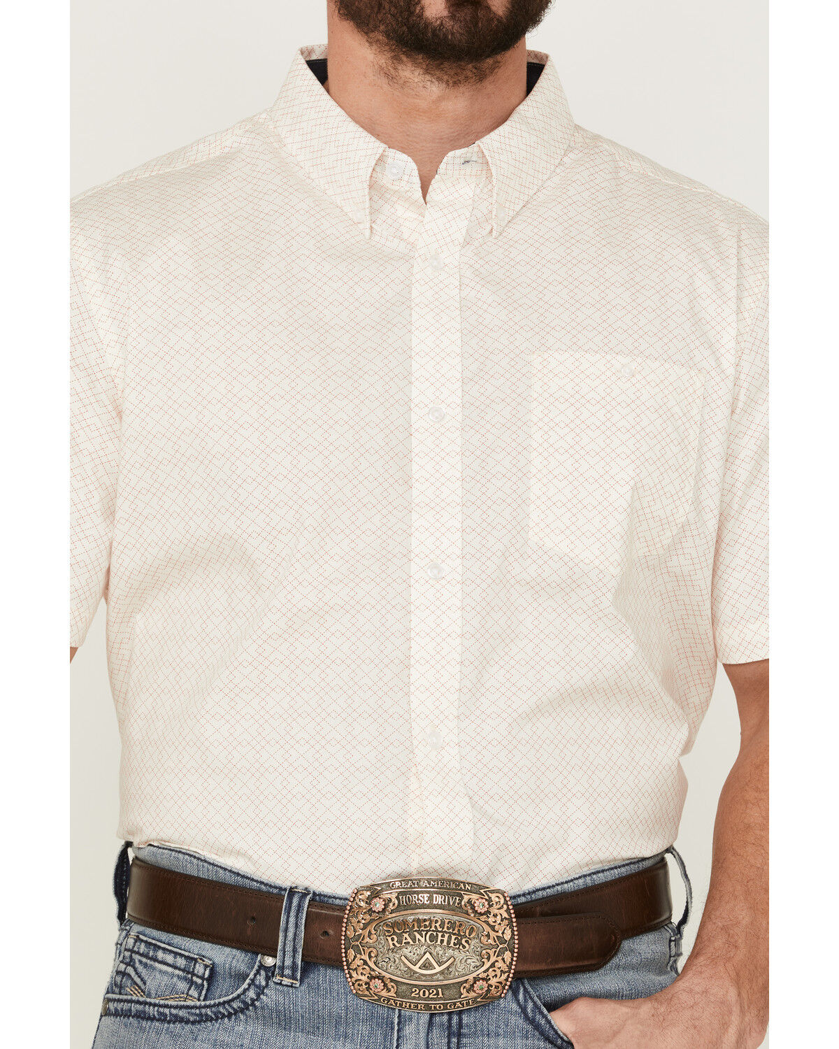Image #3 - RANK 45® Men's Mustang Geo Print Short Sleeve Button-Down Western Shirt, Cream, hi-res