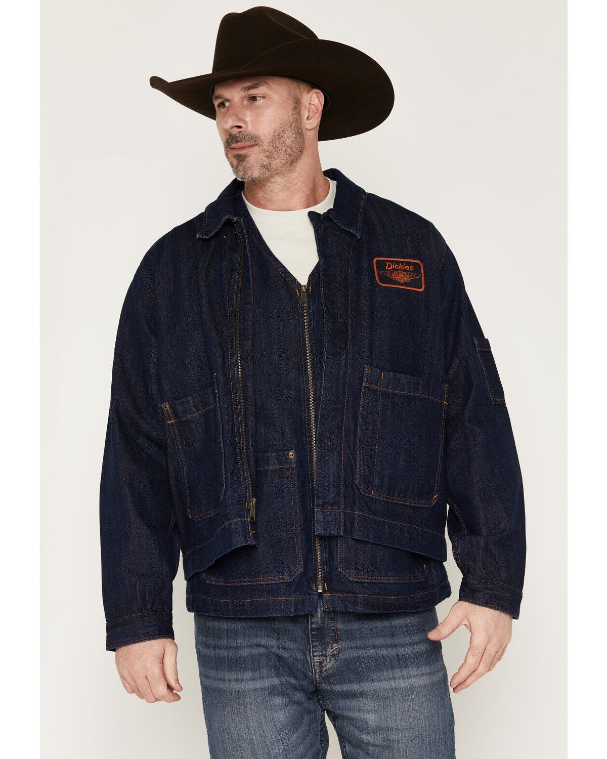 Image #2 - Dickies X Harley Davidson Men's Dark Wash Embroidered Zip-Up Denim Jacket, Dark Wash, hi-res