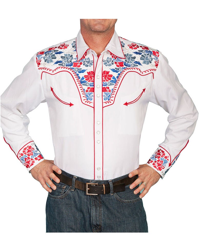 Scully Men's Vibrant Floral Embroidered Retro Long Sleeve Western Shirt