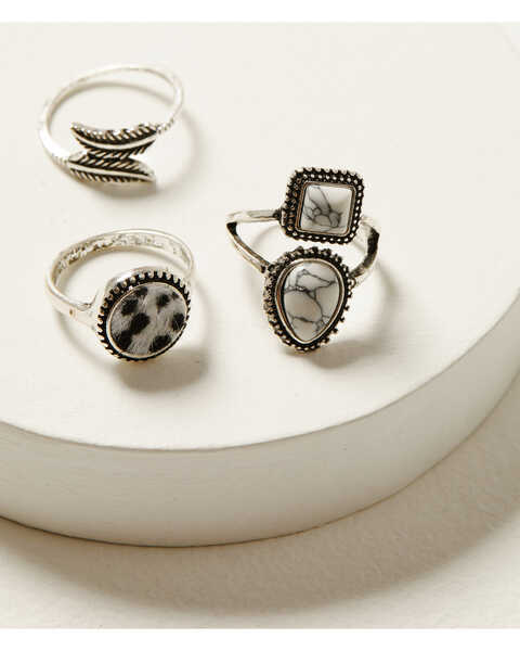 Shyanne Women's Cowhide Ring Set - 3 Piece, Silver, hi-res