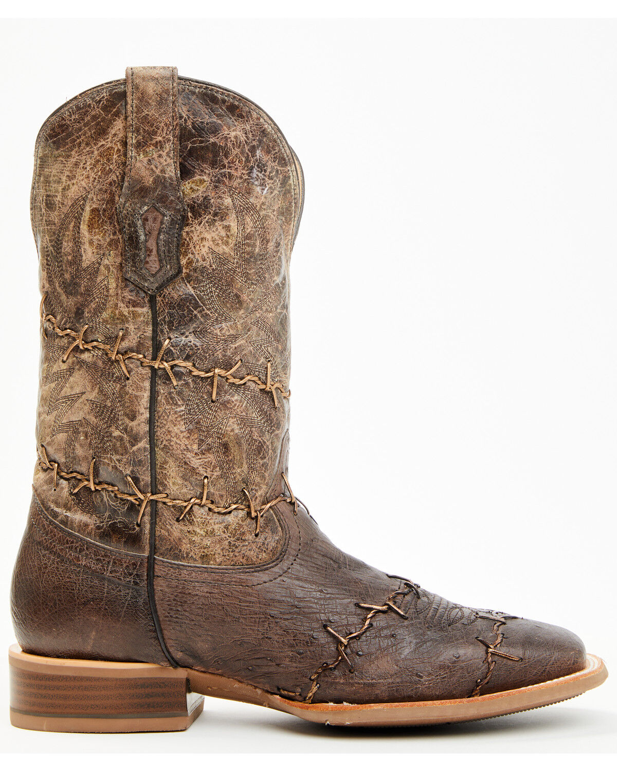 Image #2 - Corral Men's Exotic Ostrich Barbed Wire Western Boots - Broad Square Toe, Brown, hi-res