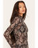 Image #2 - Wonderwest Women's Floral Horseshoe Print Long Sleeve Mesh Top, Black, hi-res