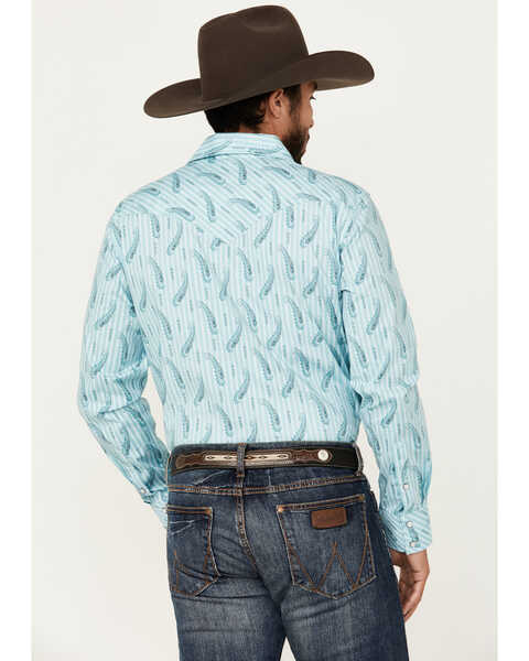 Image #4 - Rock & Roll Denim Men's Paisley Striped Print Long Sleeve Pearl Snap Stretch Western Shirt, Turquoise, hi-res