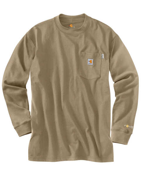 Carhartt Men's Flame Resistant Force Long Sleeve Work T-Shirt - Tall , Beige/khaki, hi-res