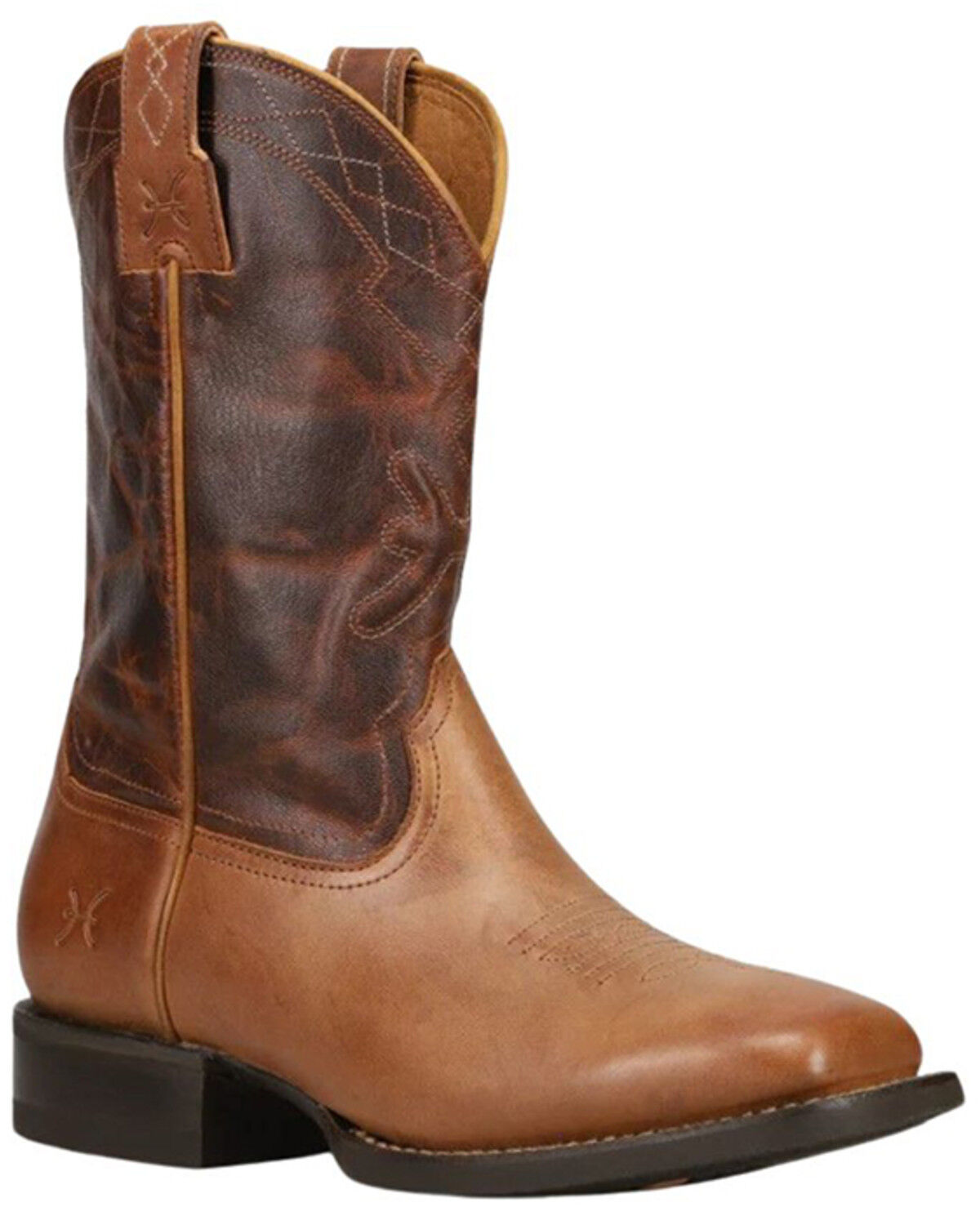Image #1 - Frye Men's Hauser Logo Stitch Western Boots - Broad Square Toe, Tan, hi-res