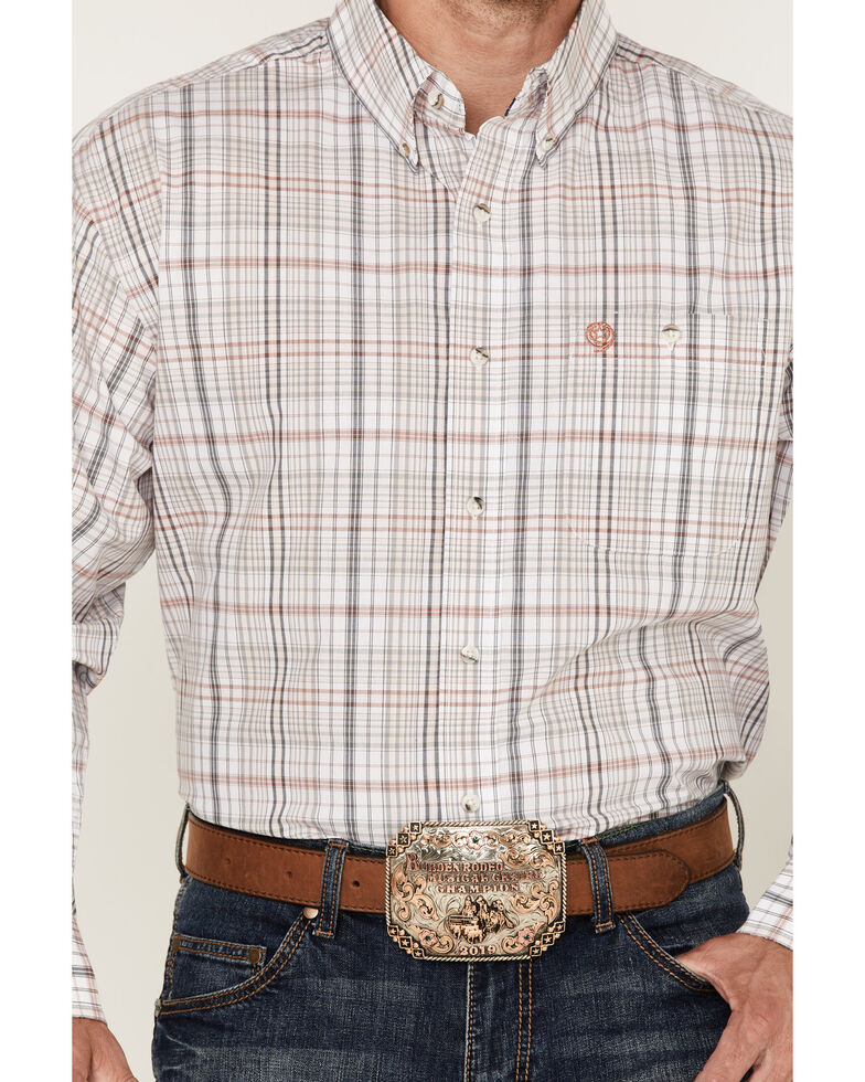 George Strait By Wrangler Men's Small Plaid Button-Down Western Shirt - Big & Tall , Rose, hi-res