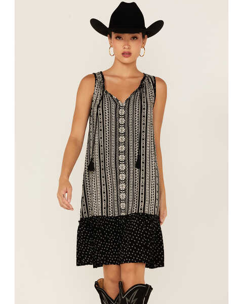 Image #1 - Bila Women's Southwestern Stripe Print Sleeveless Dress, Black, hi-res
