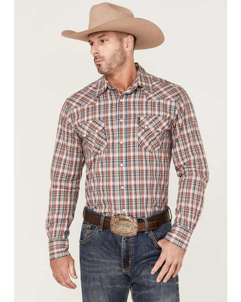 Image #1 - Cinch Men's Modern Fit Small Plaid Print Long Sleeve Snap Western Shirt , Multi, hi-res