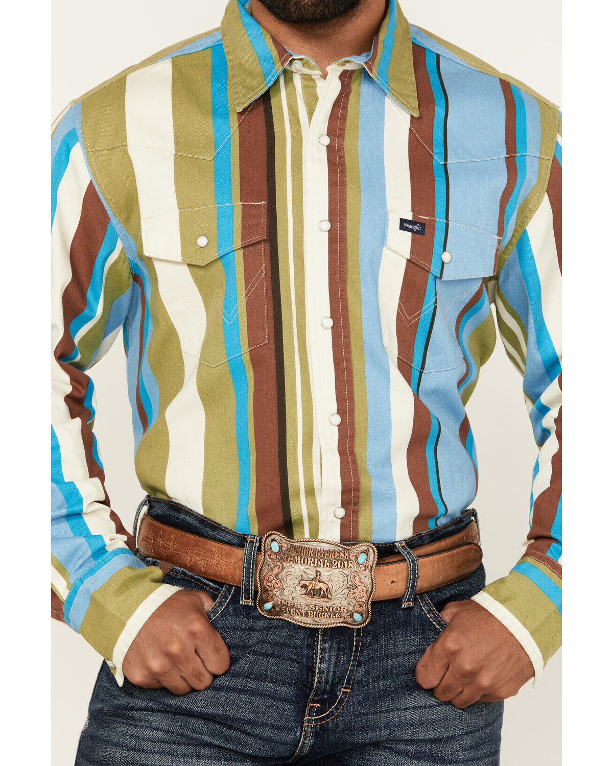 Image #3 - Wrangler Men's Vintage Brushpopper Striped Long Sleeve Snap Western Shirt, Multi, hi-res