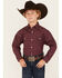Image #1 - Panhandle Boys' Geo Print Long Sleeve Pearl Snap Western Shirt, Burgundy, hi-res