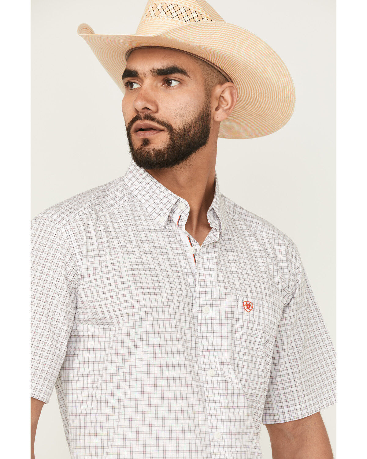 Image #2 - Ariat Men's Pro Series Woody Plaid Print Short Sleeve Button-Down Western Shirt, White, hi-res