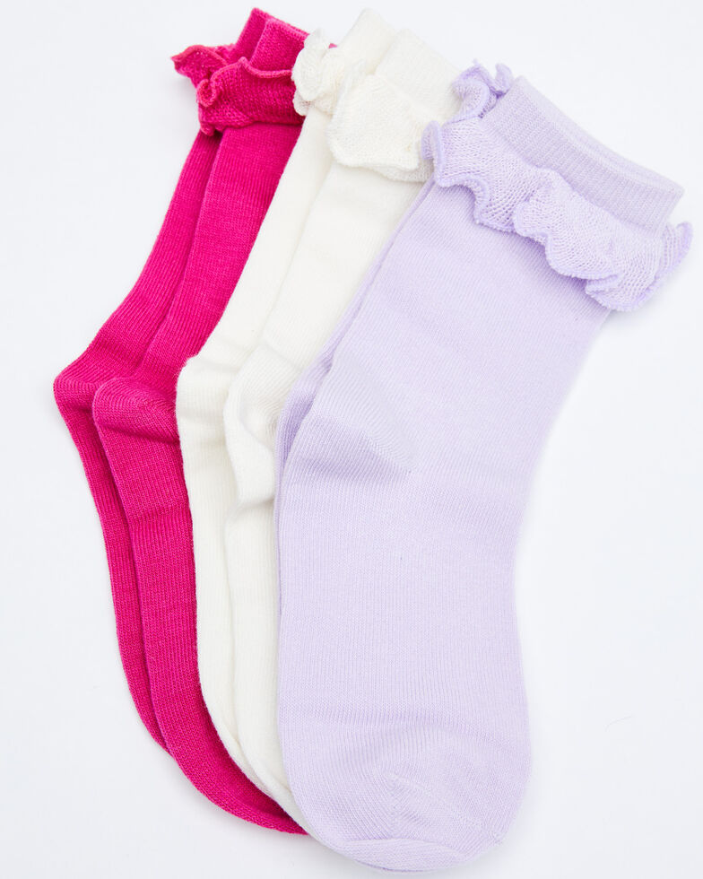 Shyanne Girls' Ruffle Trim Crew Socks - 3 Pack, Multi, hi-res