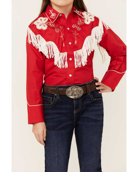 Image #3 - Rockmount Ranchwear Girls' Vintage Long Sleeve pearl Snap Western Shirt , Red, hi-res