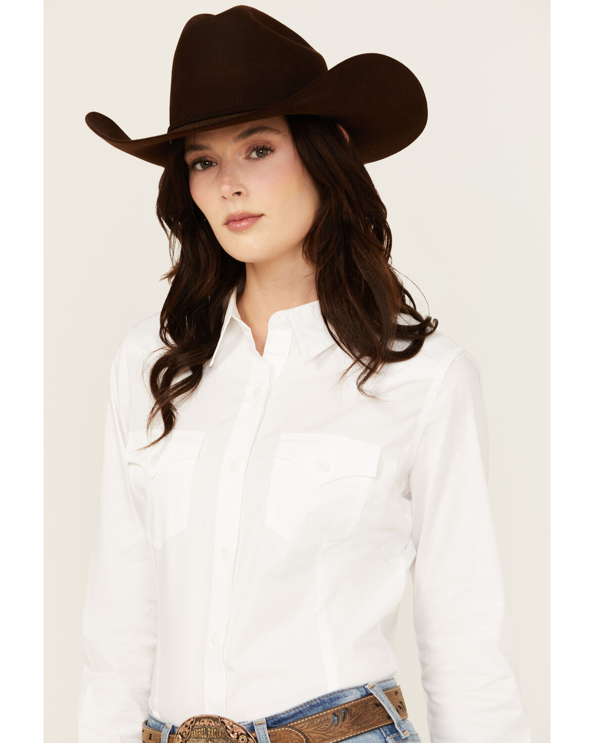 Image #2 - Wrangler Retro Women's Solid Long Sleeve Button-Down Stretch Western Shirt, White, hi-res