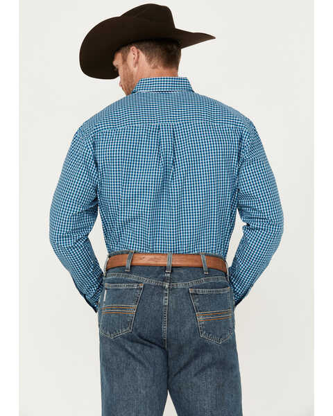Image #4 - George Strait by Wrangler Men's Plaid Print Long Sleeve Button-Down Western Shirt - Tall, Dark Blue, hi-res