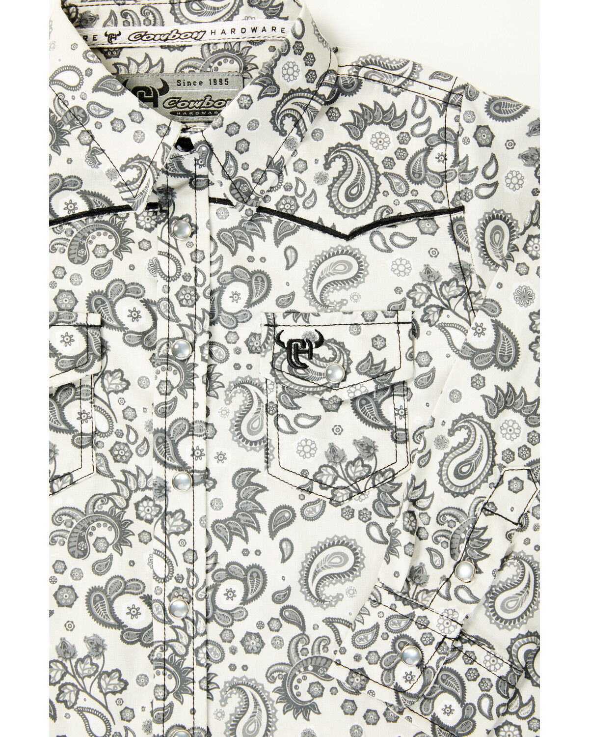 Image #2 - Cowboy Hardware Toddler Boys' Paisley Print Long Sleeve Pearl Snap Stretch Western Shirt, White, hi-res