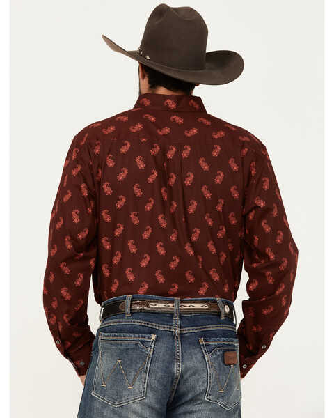 Image #4 - Panhandle Men's Select Paisley Pinstripe Long Sleeve Button-Down Western Shirt, Dark Red, hi-res