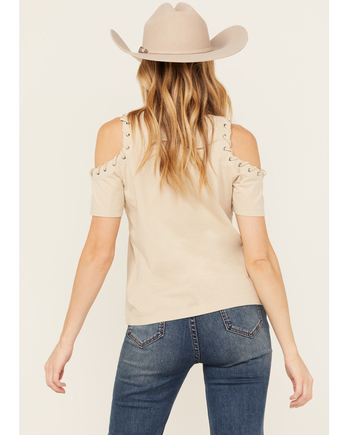 Image #4 - Shyanne Women's Cold Shoulder Steerhead Graphic Tee, Taupe, hi-res