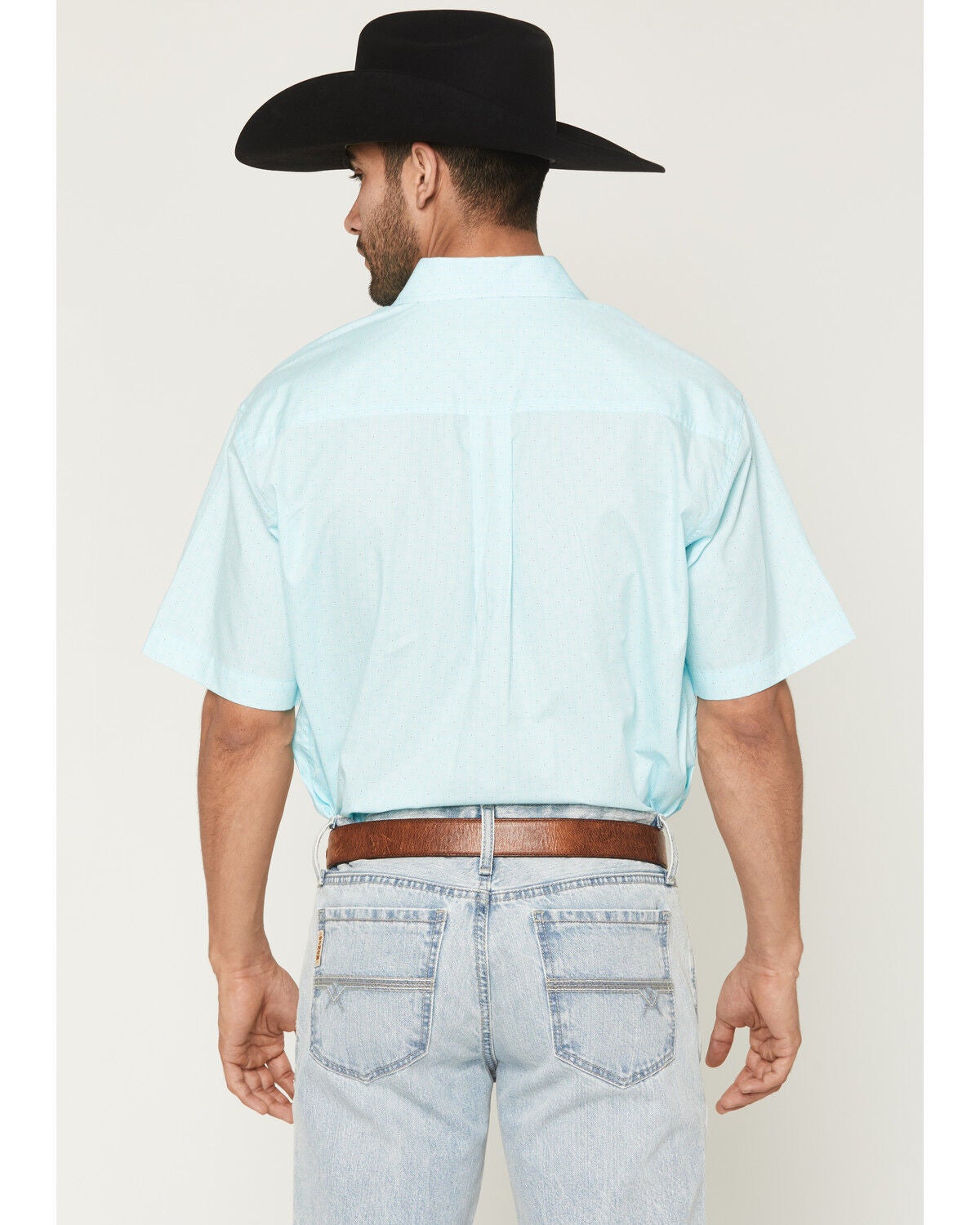 Image #4 - Cinch Men's Boot Barn Exclusive Geo Print Short Sleeve Button-Down Western Shirt, Aqua, hi-res