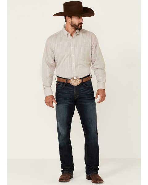 Resistol Men's Gray Sycamore Stripe Long Sleeve Button Down Western Shirt , Grey, hi-res