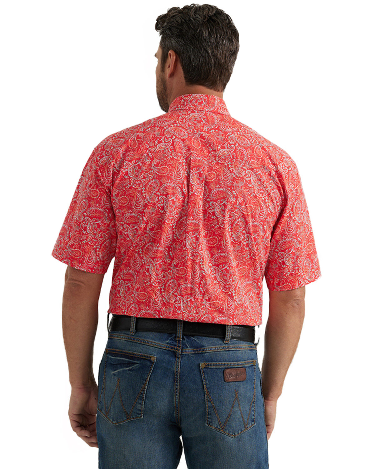 Image #2 - George Strait by Wrangler Men's Paisley Print Short Sleeve Button-Down Stretch Western Shirt, Red, hi-res