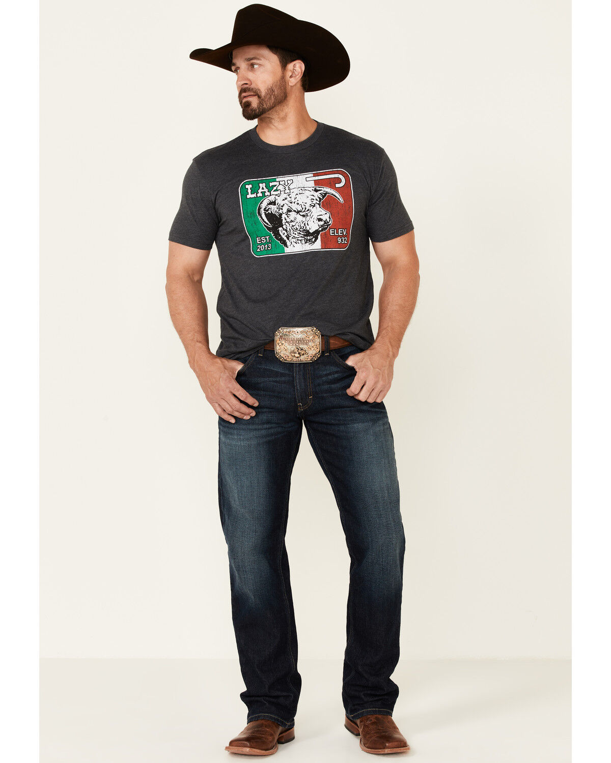 Image #2 - Lazy J Ranch Men's Charcoal Mexico Flag Elevation Graphic Short Sleeve T-Shirt, Charcoal, hi-res