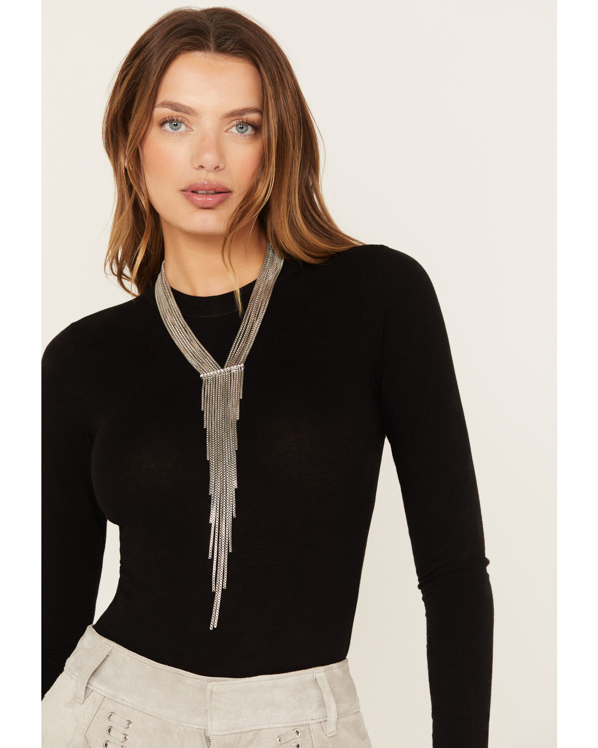 Image #1 - Wonderwest Women's Silver Fringe Statement Necklace, Silver, hi-res