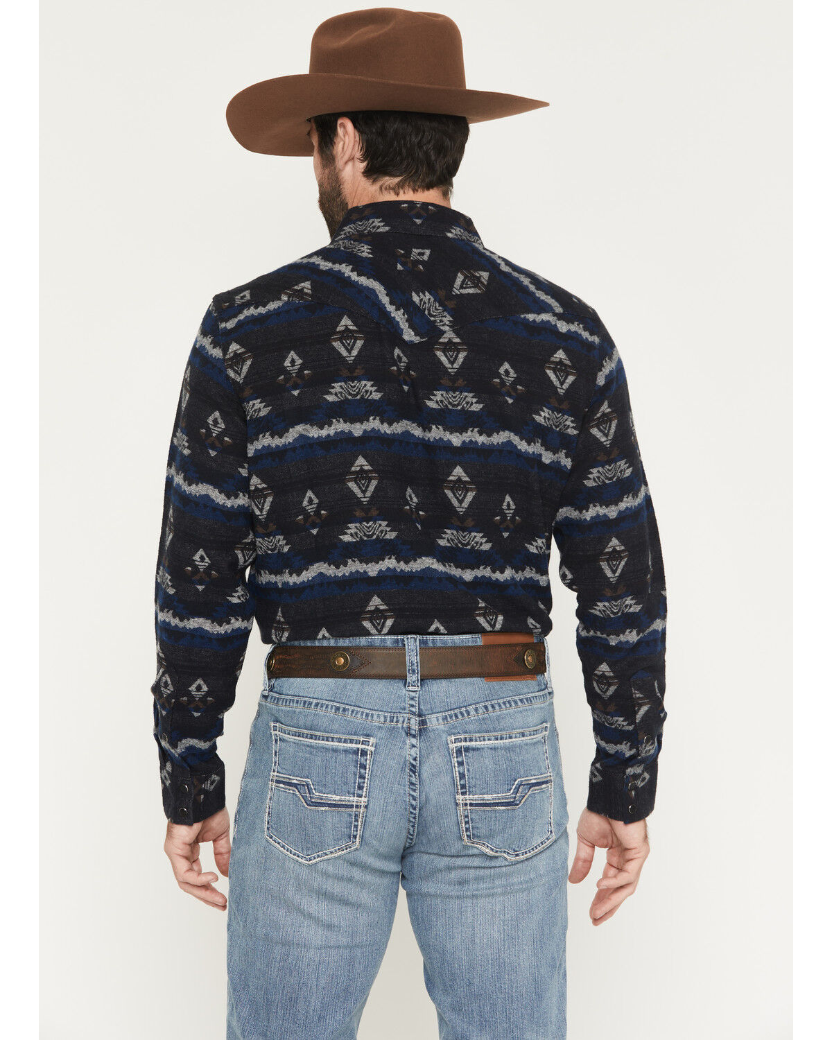Image #4 - Cody James Men's Ironwood Southwestern Striped Long Sleeve Snap Flannel Shirt, Navy, hi-res