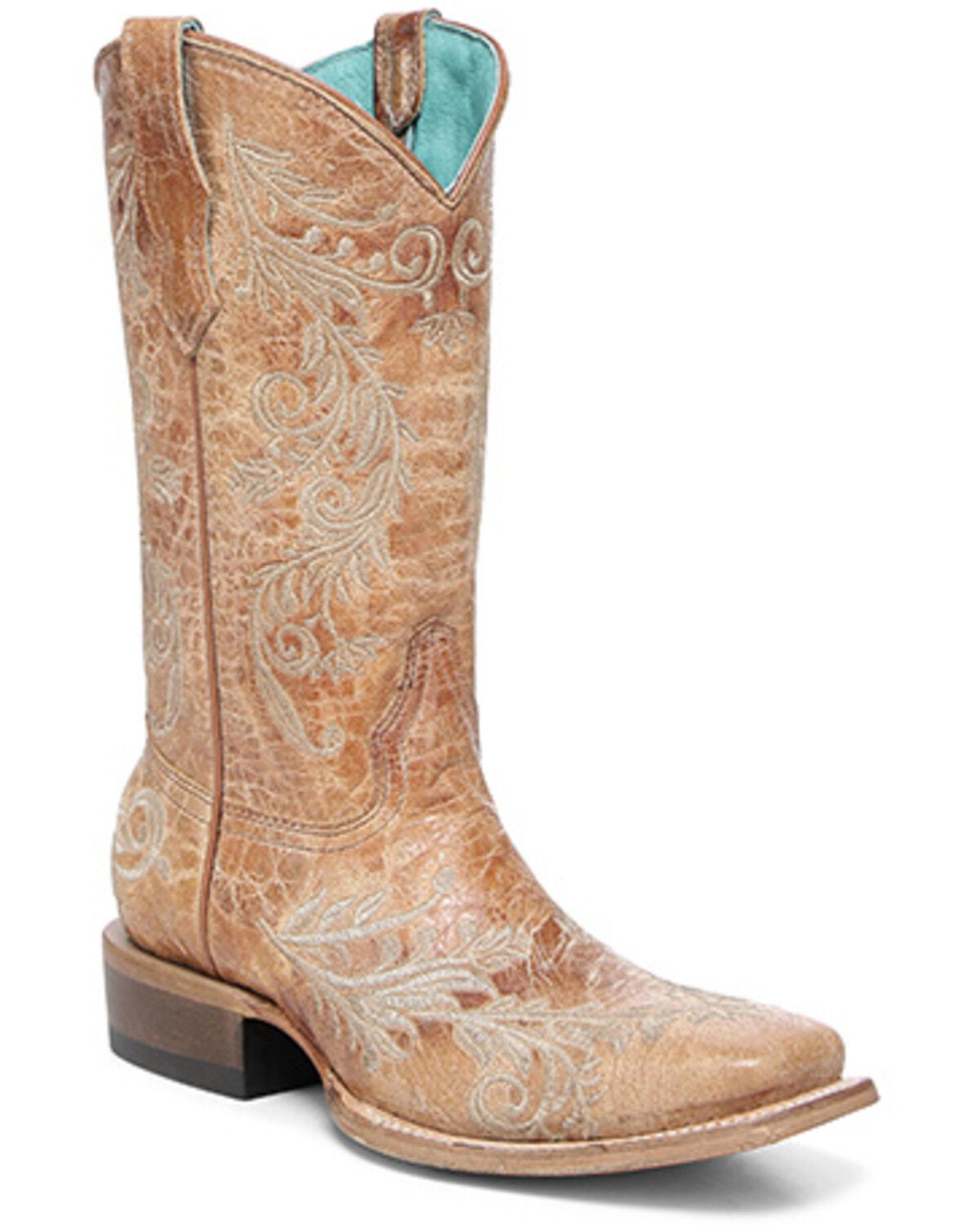 Image #1 - Corral Girls' Embroidered Western Boots - Broad Square Toe, Tan, hi-res