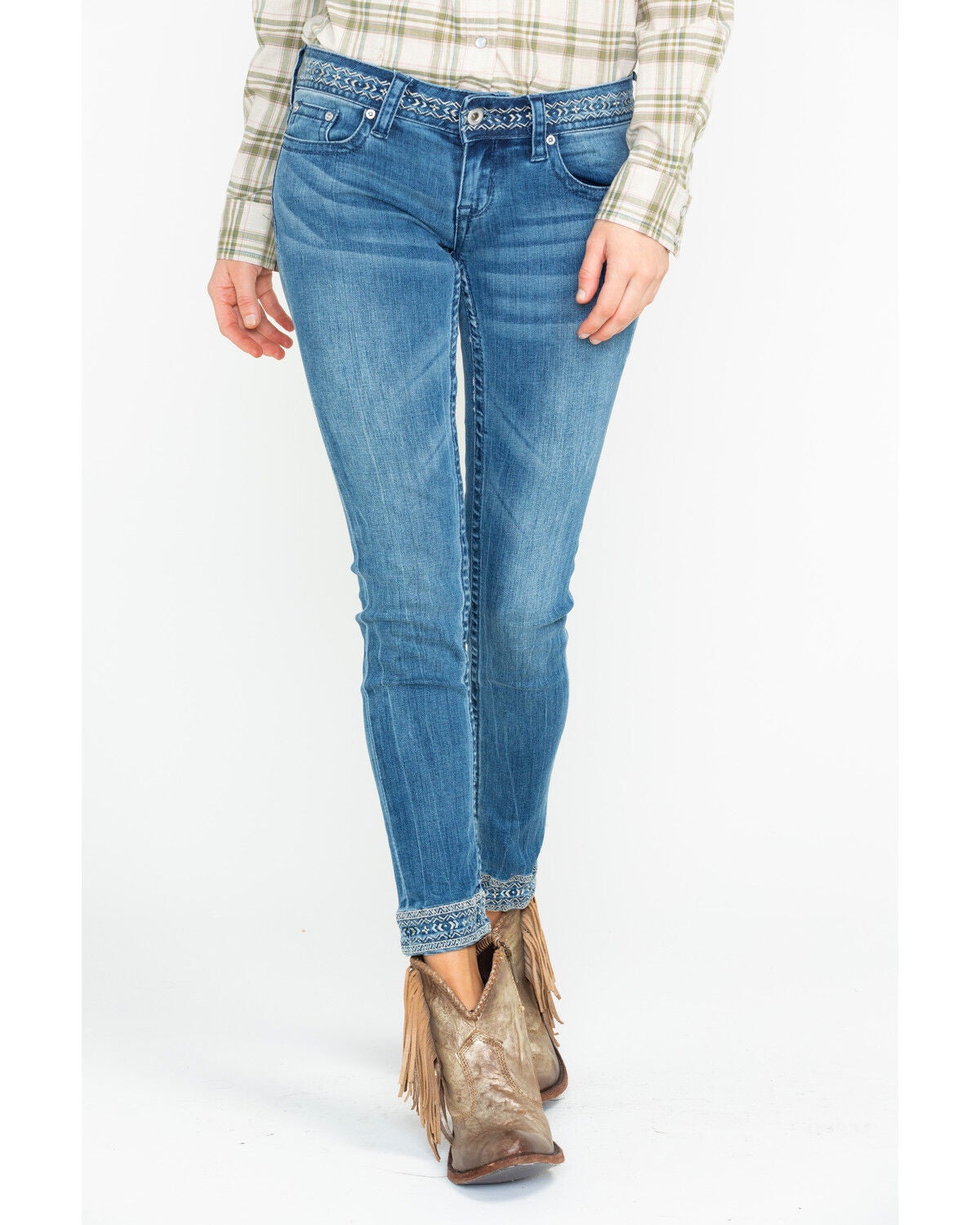 jeans with embroidered hem