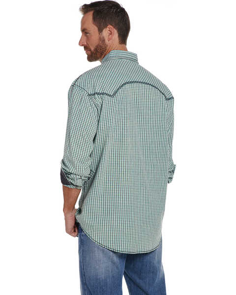 Cowboy Up Men's Vintage Wash Plaid Print Long Sleeve Snap Western Shirt, Green, hi-res