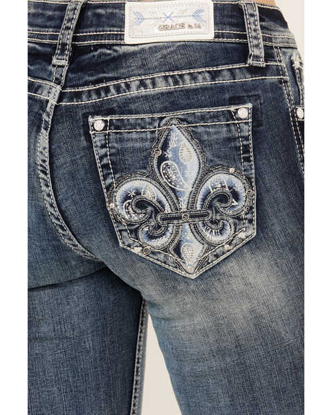 Image #2 - Grace In LA Women's Fleur De Lis Embroidered Pocket Bootcut Stretch Denim Jeans , Medium Wash, hi-res