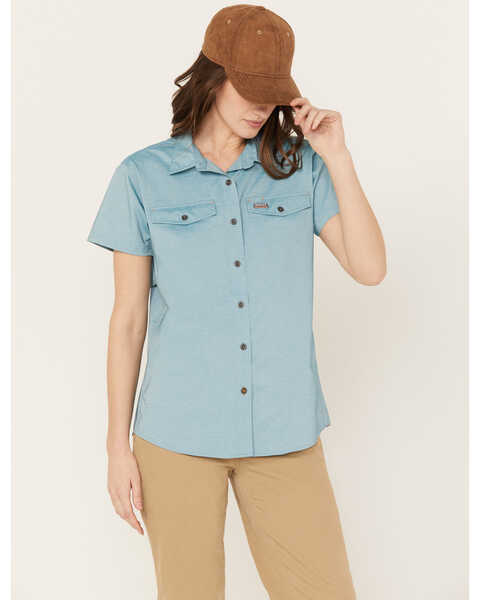 Image #1 - Ariat Women's Rebar VentTEK Short Sleeve Button Down Western Work Shirt, Light Blue, hi-res