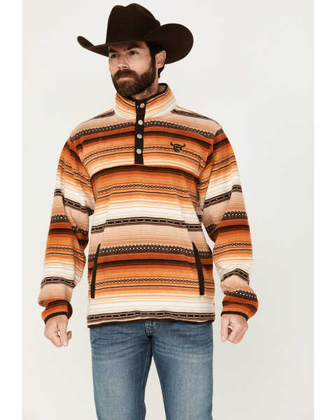 Cowboy Hardware Men's Southwestern Serape Striped Print Cadet Snap Pullover, Orange, hi-res
