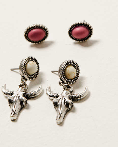 Image #4 - Shyanne Women's Bull Horn And Hoop Earring Set , Pink, hi-res