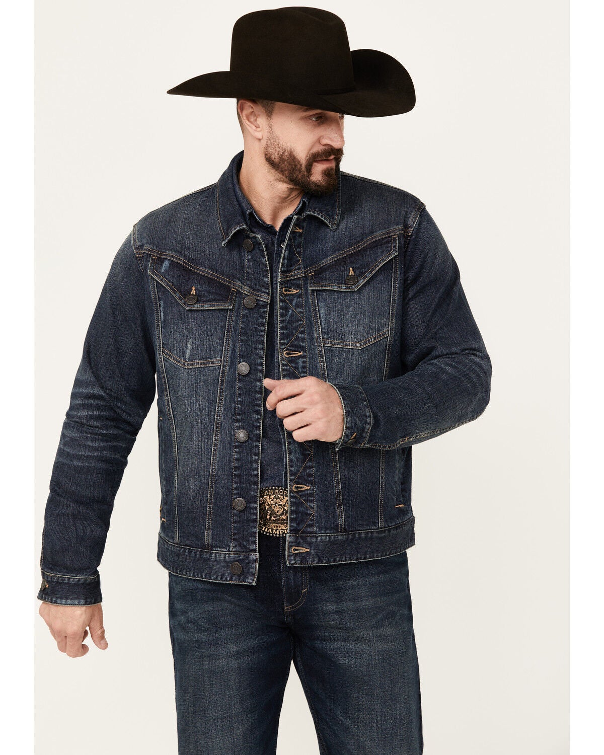 Moonshine Spirit&reg; Men's Dark Wash Rigid Old Shine Vintage Denim Jacket, Dark Wash, hi-res