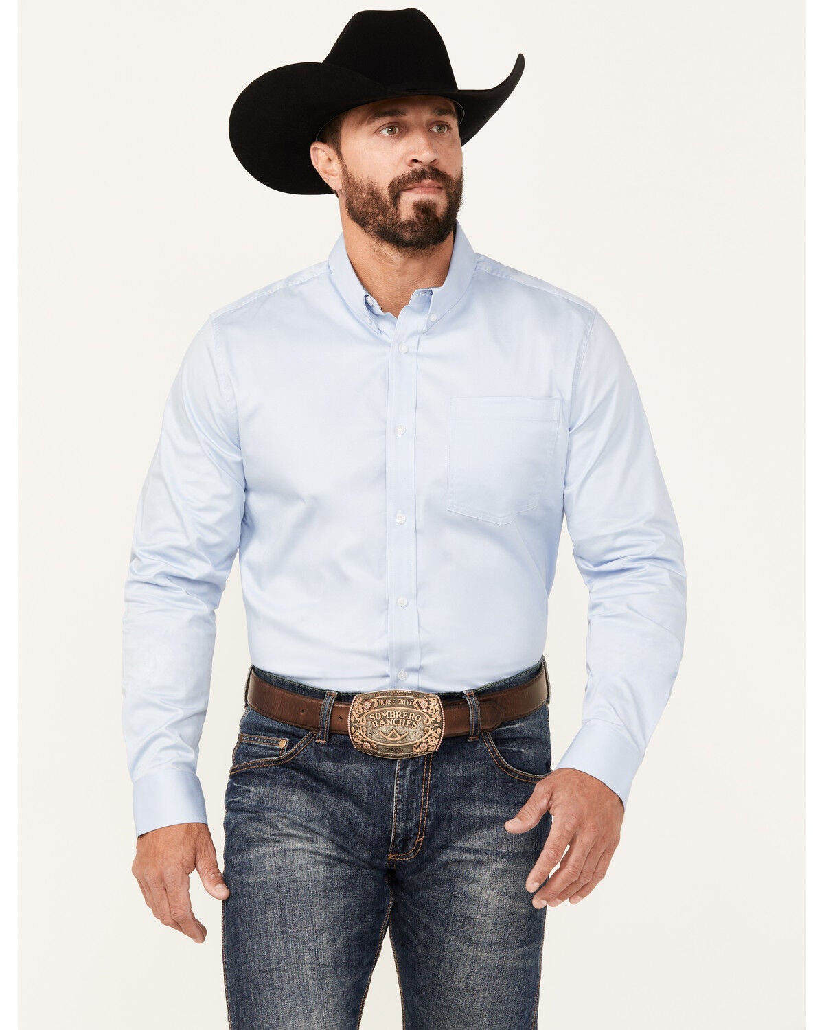 Image #1 - Cody James Men's Performance Twill Solid Long Sleeve Button-Down Western Shirt - Tall, Light Blue, hi-res