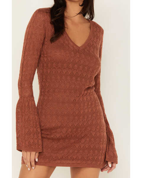 Image #3 - Shyanne Women's Lace Bell Sleeve Dress , Brown, hi-res