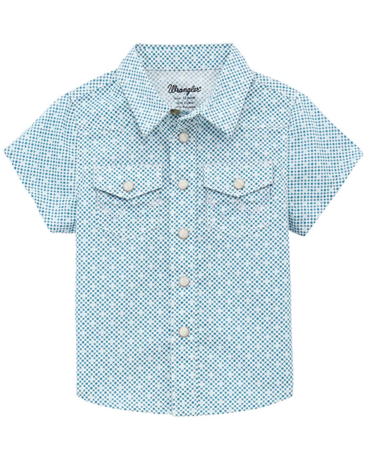 Image #1 - Wrangler Infant Boys' Geo Print Short Sleeve Snap Western Shirt, Blue, hi-res