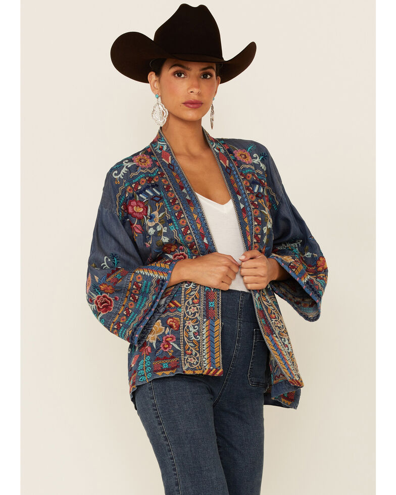 Johnny Was Women's Eilona Open-Front Crop Kimono , Dark Blue, hi-res