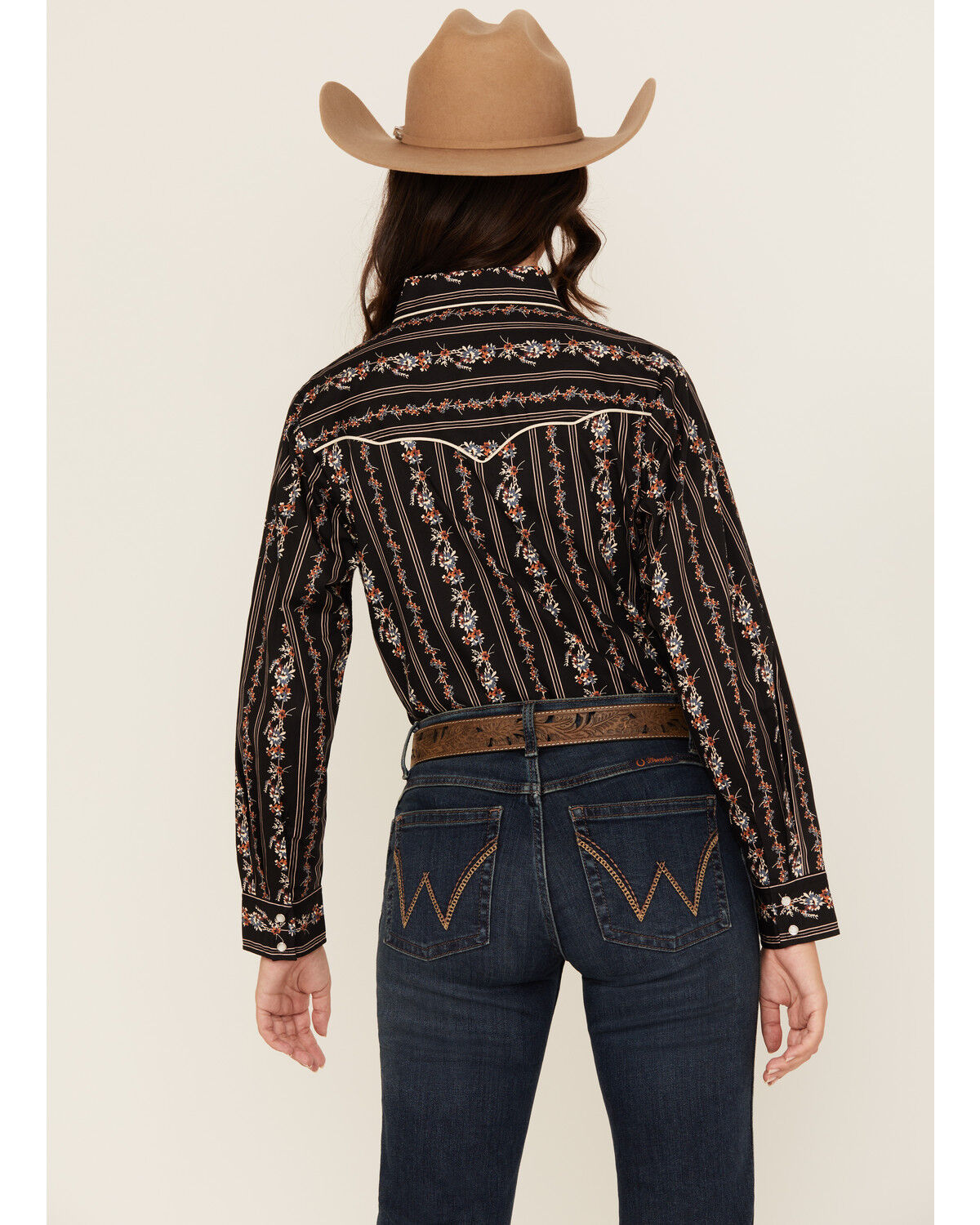Image #4 - Ely Walker Women's Floral Wallpaper Print Long Sleeve Snap Stretch Western Shirt, Black, hi-res